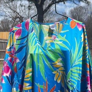 NWOT Natori SILKY Long Hawaiian Caftan Muu Muu. Sz L Sexy Slit
